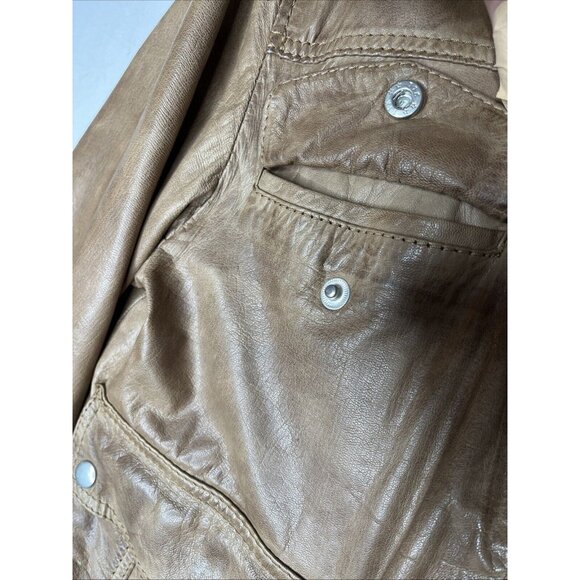 RARE ZARA Man Camel Brown Goat Leather Jacket Size Medium - Vintage - Picture 11 of 16